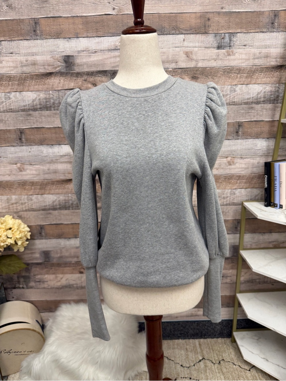 Express grey sweater scrunch shoulder XS